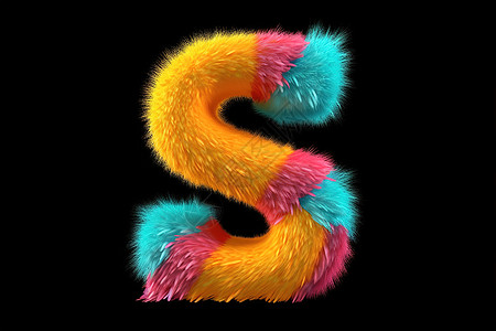 字母S彩虹色流行艺术毛茸茸3D图片