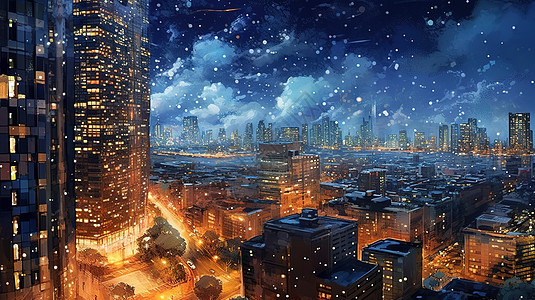 现代城市建筑夜景景观插图图片