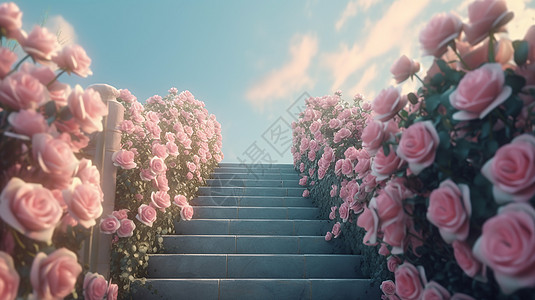 唯美玫瑰花台阶图片