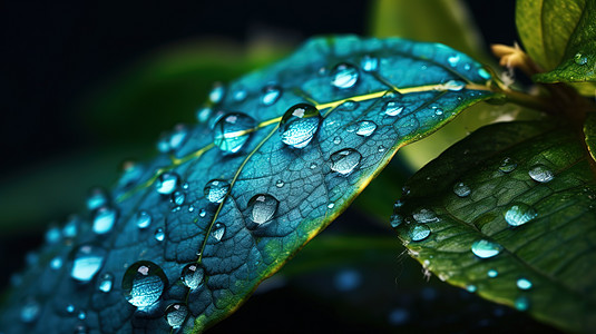 谷雨下雨天树叶上的水滴插画