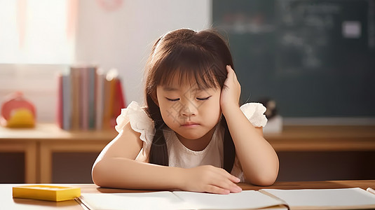 睡觉的小女孩课堂上学习困难的小女孩背景