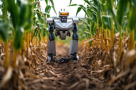 自动化机器人在玉米地里工作背景图片