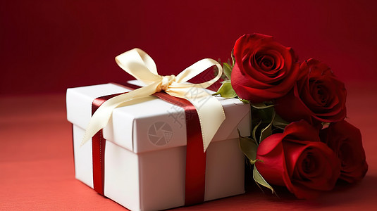 白色礼盒红玫瑰花束图片