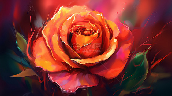 鲜艳绽放的玫瑰花绘画图片