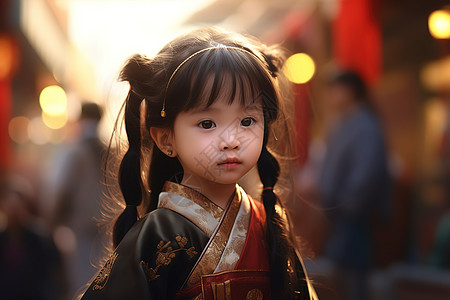 繁忙街道可爱的汉服女孩中国风图片