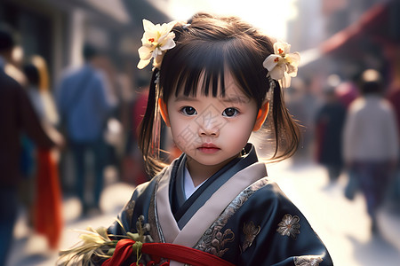 繁忙街道可爱的汉服女孩中国风图片
