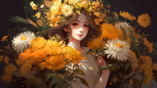 花团锦簇的女孩背景图片
