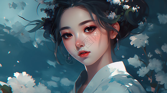 高清可爱头戴花环的女生插画图片