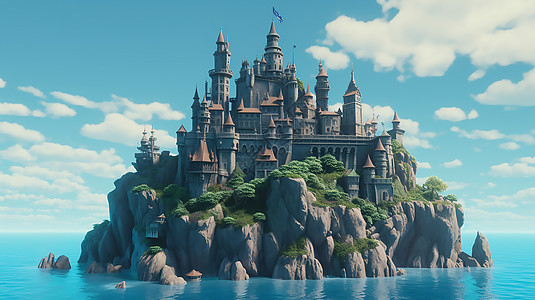 海岛上的城堡数字艺图片