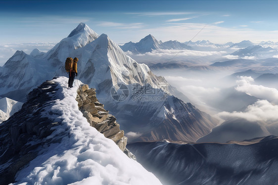 登山者在攀登珠穆朗玛峰图片