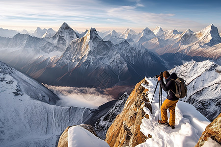 登山者在攀登珠穆朗玛峰图片
