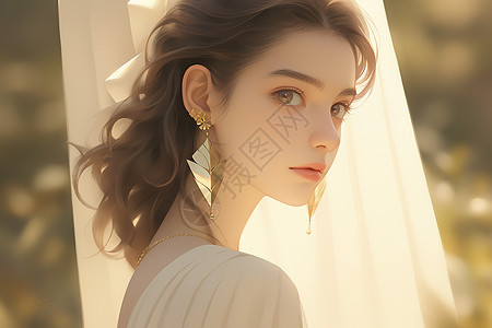 美丽的模特佩戴几何时尚扇形耳环背景图片