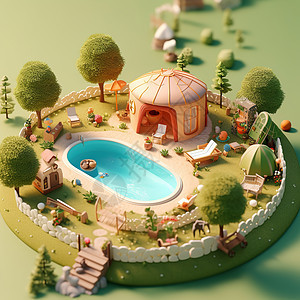 微缩别墅泳池模型图片