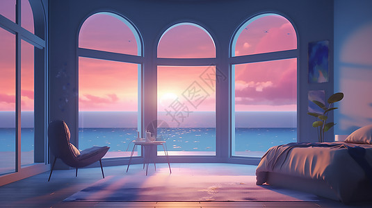 可爱海景房屋背景图片