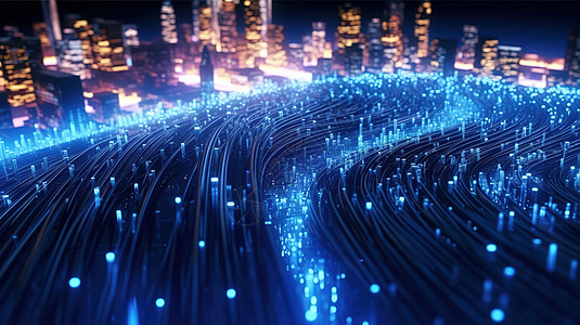 蓝色科技光纤背景城市地面蓝色光纤电缆插画