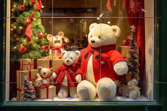橱窗展示圣诞节时尚礼物熊图片