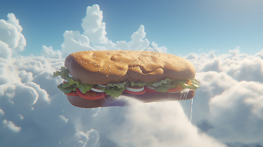 云朵中的快餐汉堡背景图片