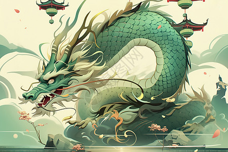 中国风大气磅礴端午节海报青龙插画