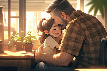 父亲深情拥抱女儿父爱情深背景图片
