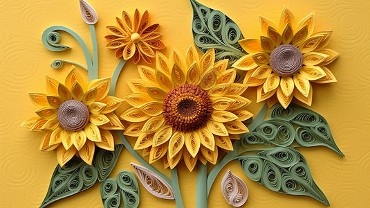 背景墙壁纸手工花朵漂亮的衍纸向日葵插画