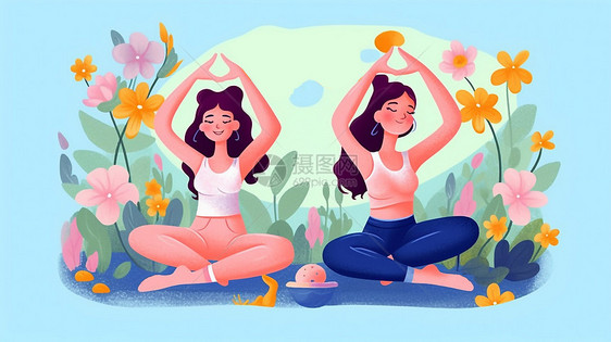 卡通瑜伽健身插画图片
