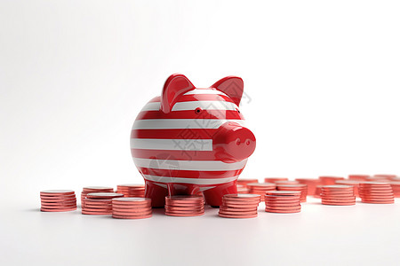 红白小猪储钱罐3D图标图片