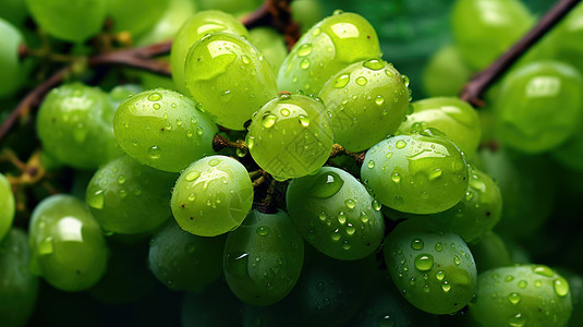 新鲜绿色有水滴的葡萄图片