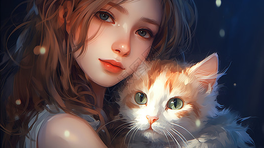 阳光照在抱着小猫的少女脸上背景图片