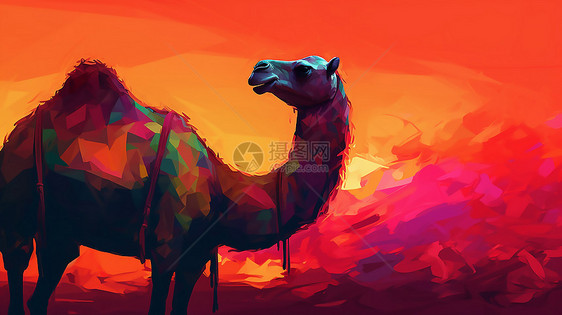 炫彩沙漠骆驼绘画图片