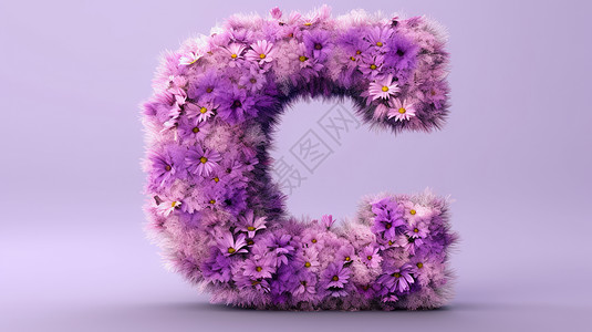 毛绒绒的卡通大写字母紫色花朵装饰图片