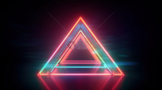 炫酷霓虹灯的几何三角形图标图片
