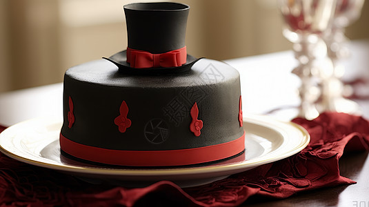 优雅的黑色蛋糕上一顶小小的礼帽数字艺术图片