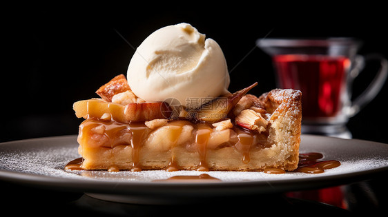 在盘子上美味的苹果派甜品图片
