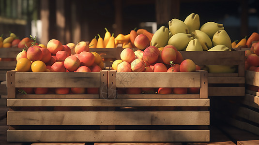 木框里的各类水果美食图片