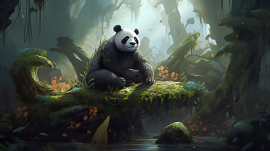 树林的大熊猫图片