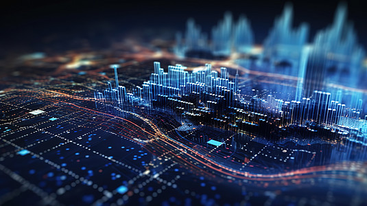 城市飞跃发展大型数据中心3D图像背景图片