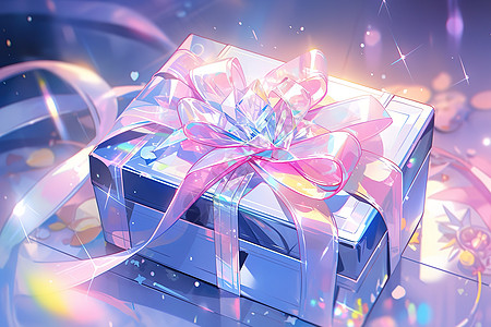 水晶透明炫彩的礼物盒背景图片