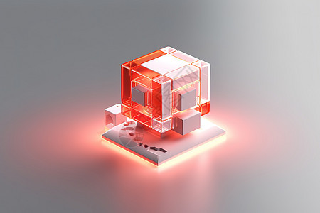 红色魔方透明科技感图标背景图片