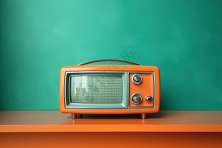 复古的橙色电视机图片