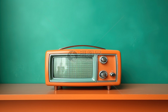 复古的橙色电视机图片