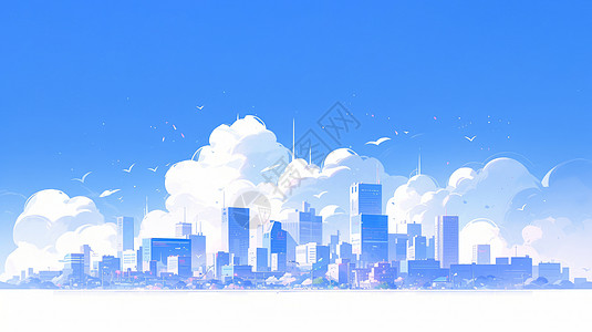 蓝天白云下的平面卡通城市图片