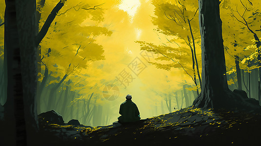 坐在林间的人背景图片