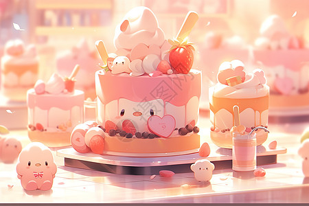 可爱卡通风格的甜品蛋糕图片