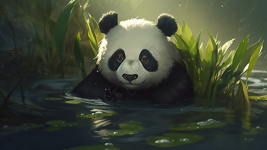 在玩水的熊猫图片