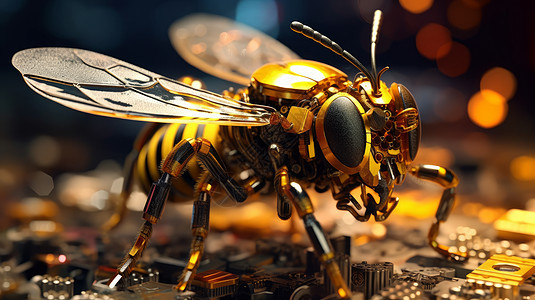 科幻在线路板上的蜜蜂机器人背景图片