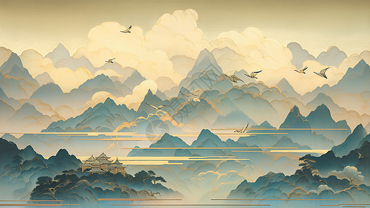 中式山水云雁图图片
