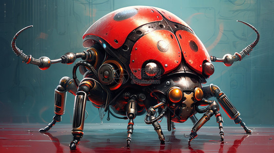 科幻金属质感机器人七星瓢虫图片