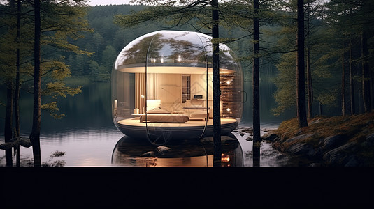 森林湖水中酒店卧室图片