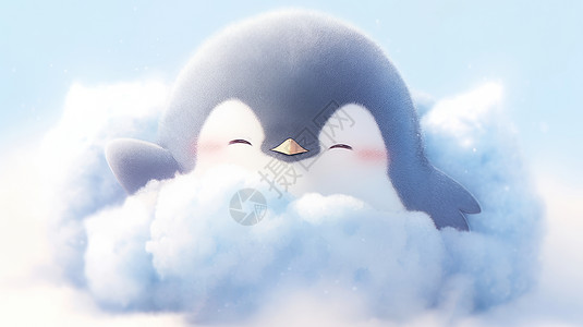 早安晚安裹着云朵打招呼的可爱卡通企鹅插画