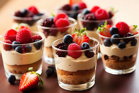 树莓蛋糕多个水果杯子蛋糕甜品插画